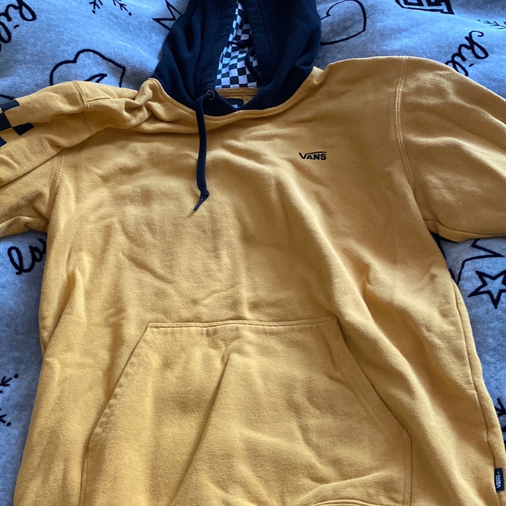 yellow vans limited addition checkered sleeved hoodie